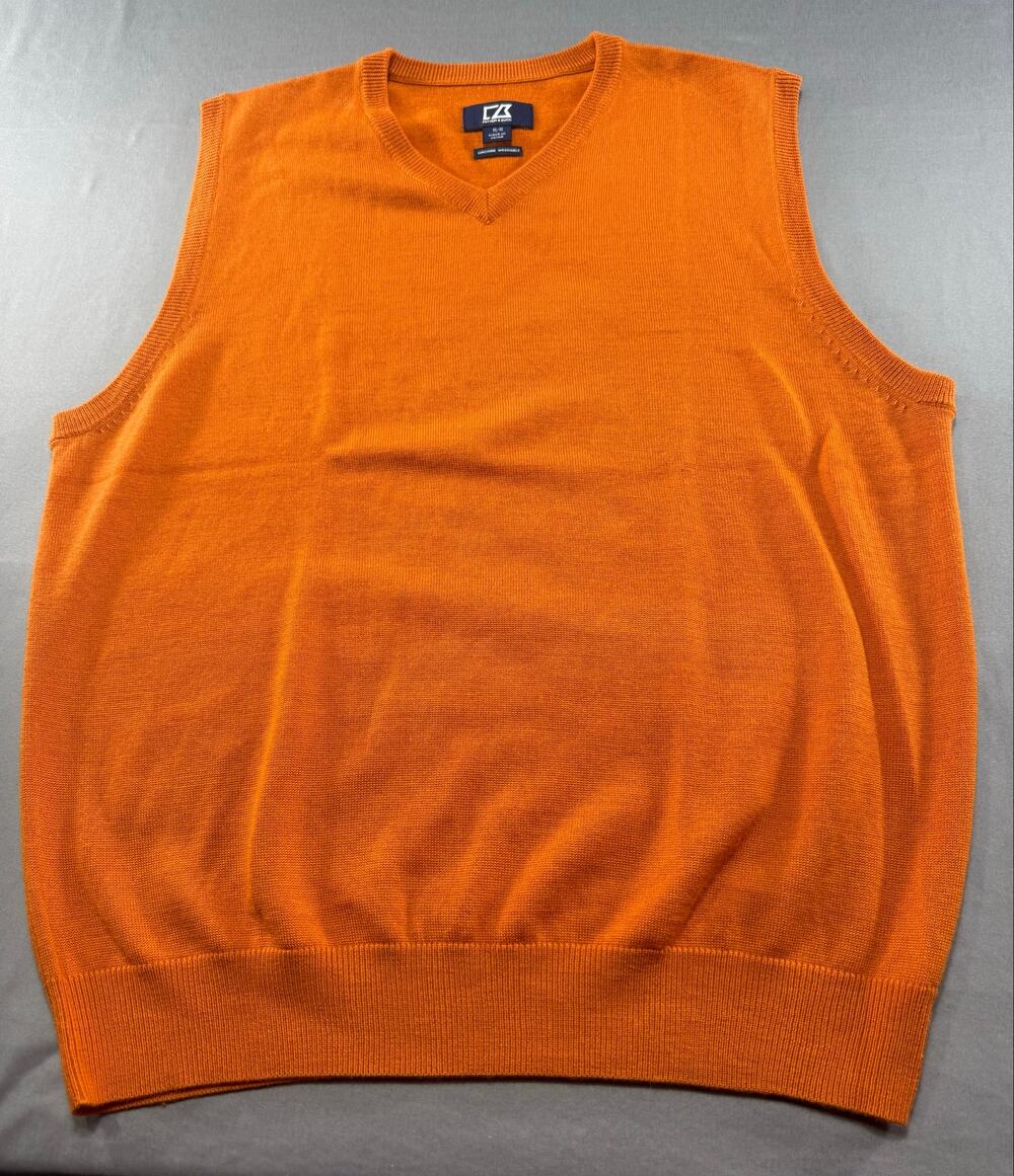 Cutter & Buck Merino Wool Blend Sweater Vest Men’s Medium Orange V-Neck Golf